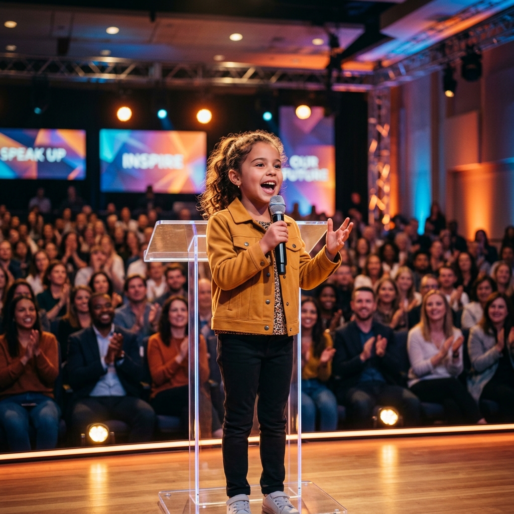 Child speaking on stage